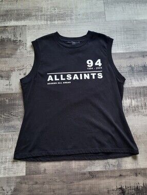 All Saints Womens Access Imogen Graphic Muscle Tee Black Access All Areas Large